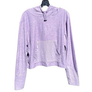 Nine West Active Womens Plus Purple Cropped Hoodie Kangaroo Pocket Thumb Holes